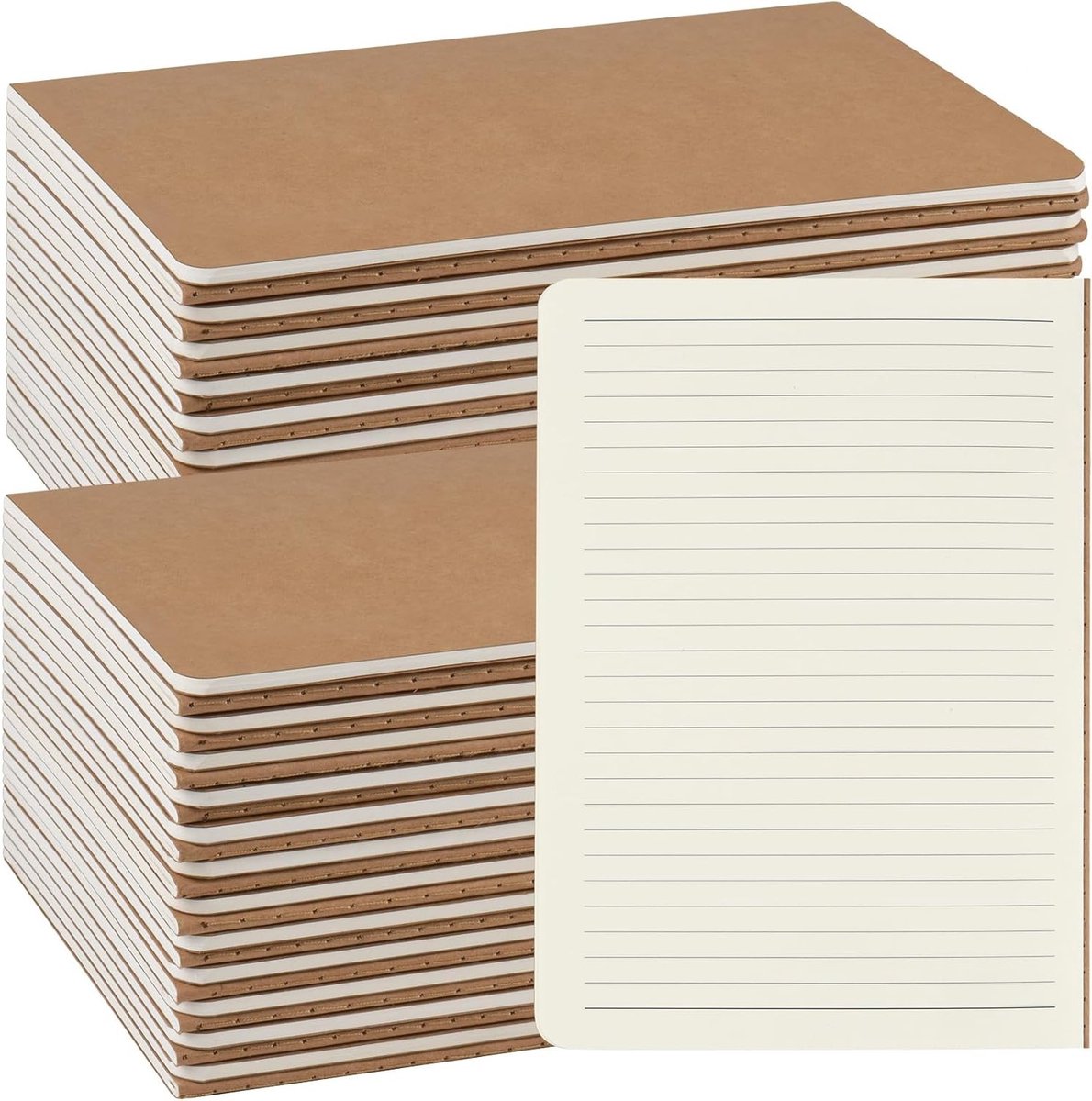 Lined Kraft Notebooks Set van 48 Blokken met 60 Pagina's per Blok, Perfect voor Schrijven en Tekenen, 80gsm Papier, 30 Lijnen per Blok