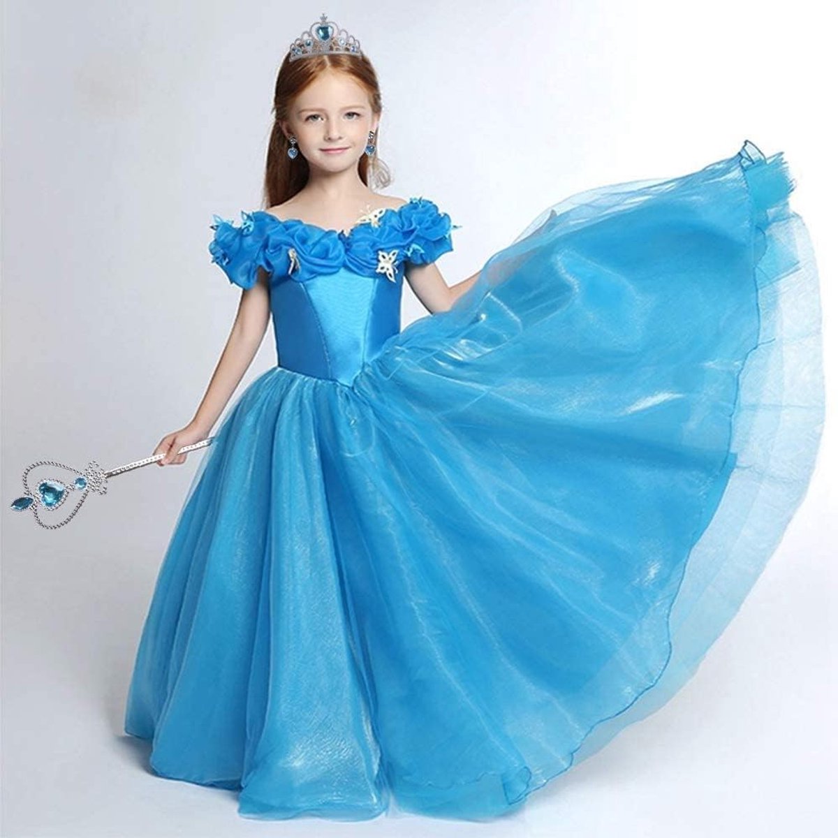 Prachtige prinsessen kostuum accessoires voor meisjes, 9-delige set met sieraden, Elsa kroon, toverstaf, vlecht, handschoenen, oorbellen en ring