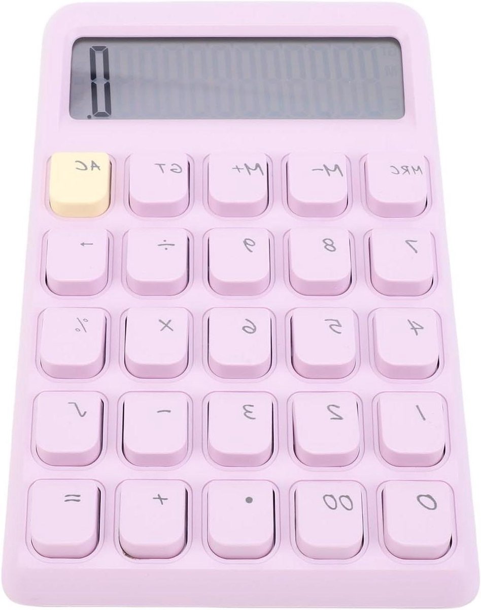 Rekenmachine 12 Cijfers - Draagbare Calculator - School Kantoor - Zonne-energie Display - Compact Formaat - Paars