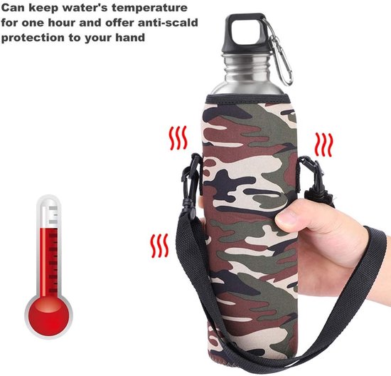 Fleshoes met riem - Isolerende hoes - Outdoor drinken - Houdt temperatuur vast - 1 liter - Zwart — afbeelding 3