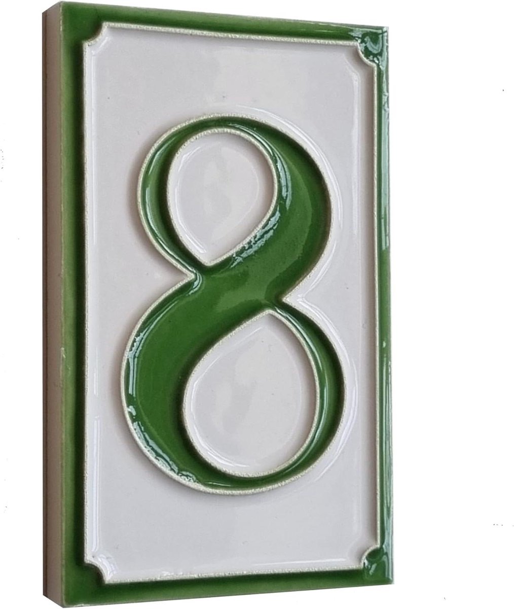 Huisnummer Tegel - Keramisch Nummerbord - Huis Identificatie - Handgeschilderd Design - 11 x 7 cm - Groen