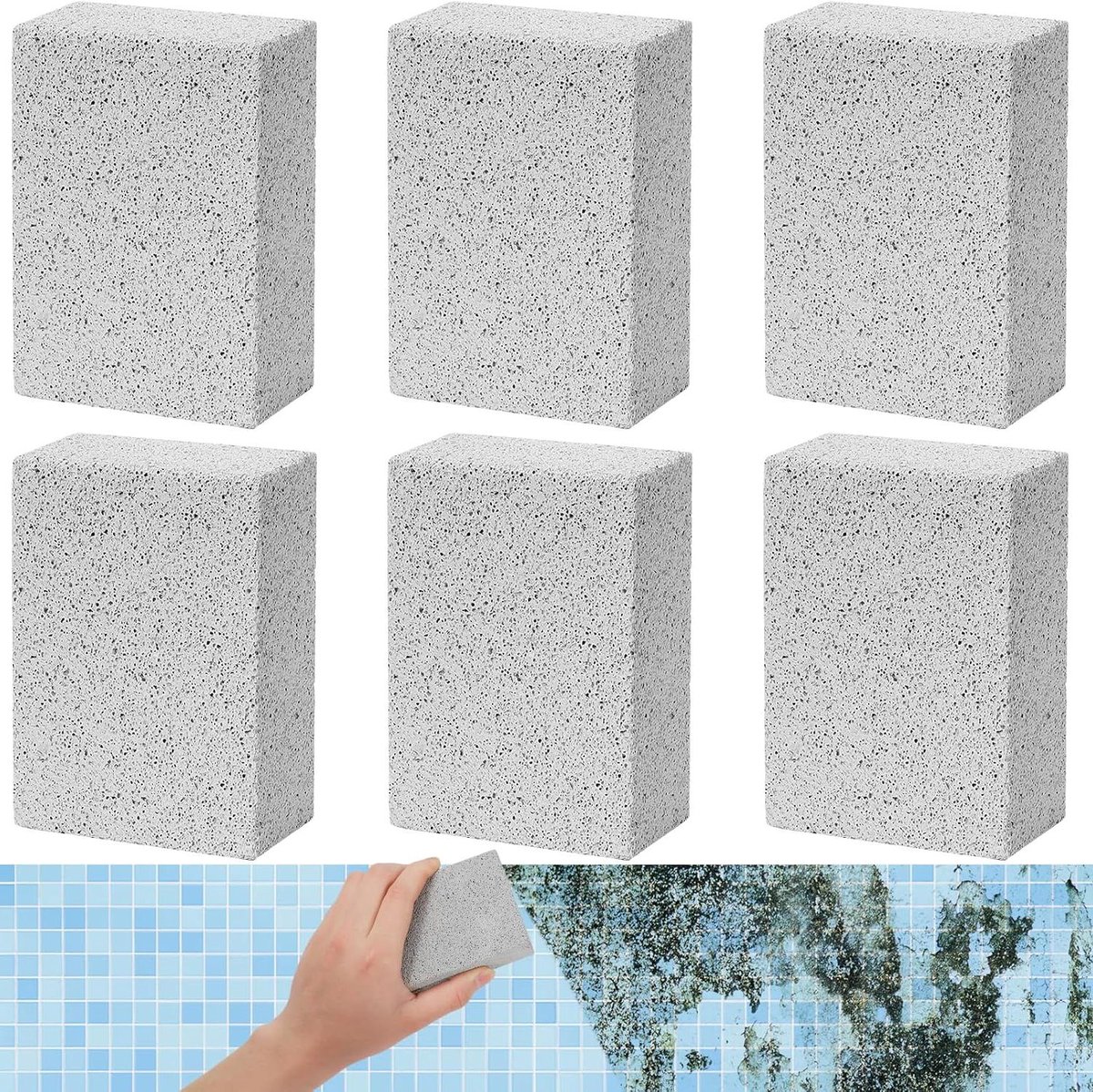 Reinigingspuimsteen Blokken - Schuursteen Set - Zwembad Reinigen - Veilig Vulkanisch Materiaal - 6 Stuks - Grijs