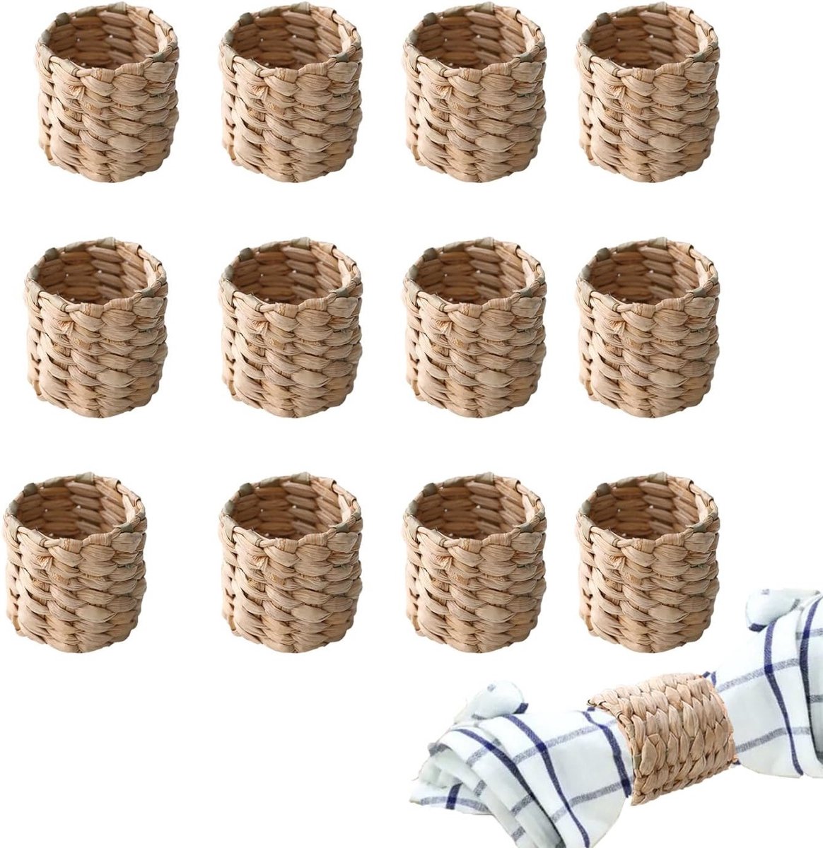 Natuurlijke Rieten Servetringen Set van 12, Handgemaakt voor Tafeldecoratie, Feestdagen en Speciale Gelegenheden