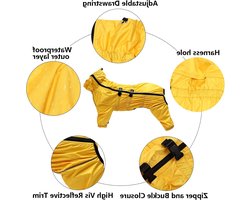 Hoge waterdichte hondenregenjas met reflecterende details, 1/2 leg pants, geschikt voor kleine en middelgrote honden, perfect voor natte dagen - Geel - 3XL