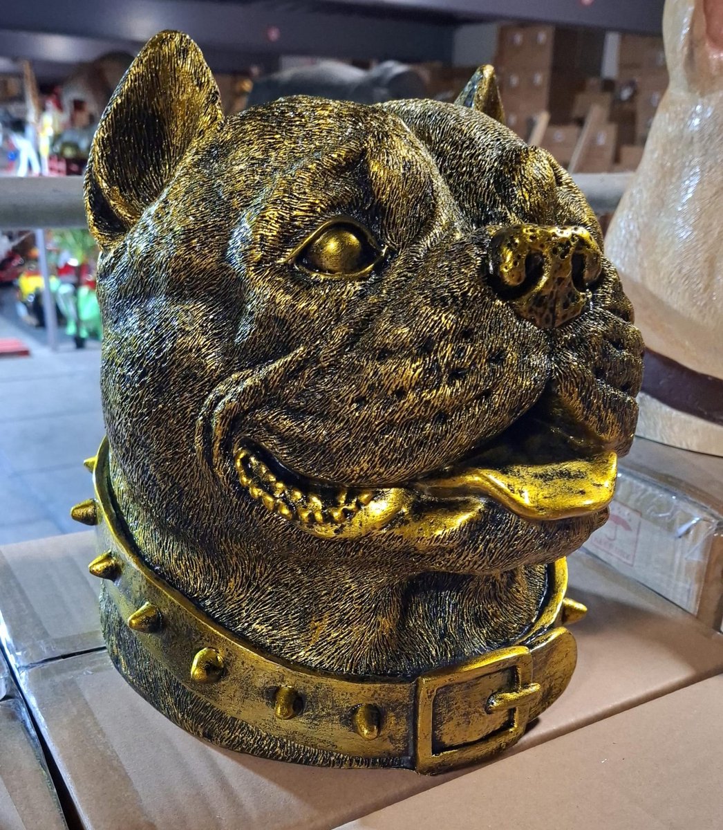 Pitbull Hondenkop Antiek Goud – Realistisch Decoratiebeeld – Polystone – 30 cm hoog
