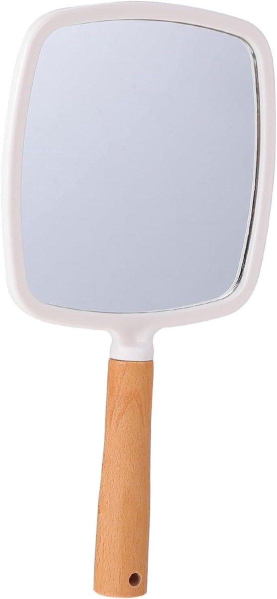 Handspiegel Met Handvat - Make-up Spiegel - Make-up Aanbrengen - Houten Handvat - 25.2 cm Lengte - Wit