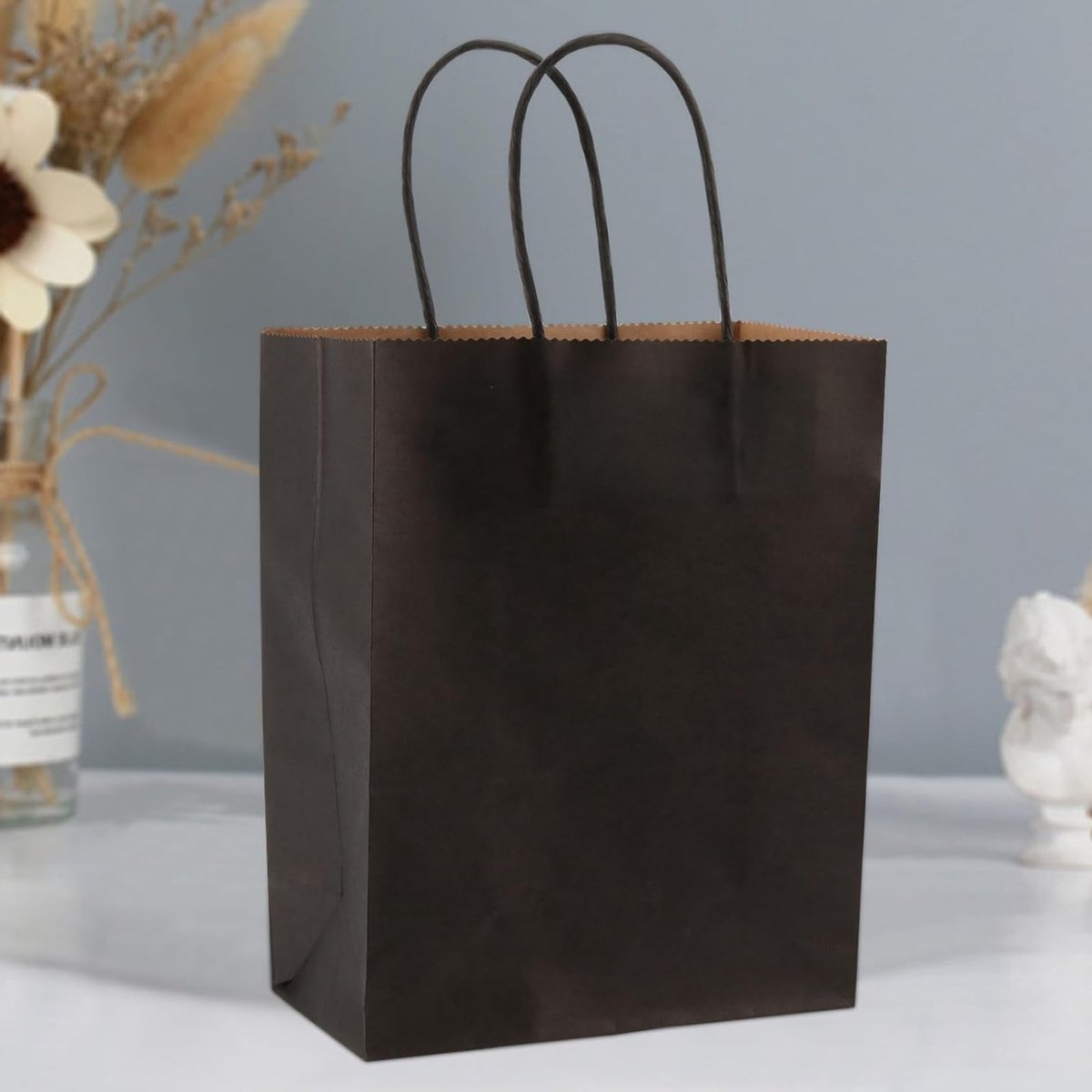 50 stuks zwarte papieren geschenkzakken met handgrepen, 21 x 11 x 27 cm, ideaal voor detailhandel, boetieks en cadeauverpakkingen