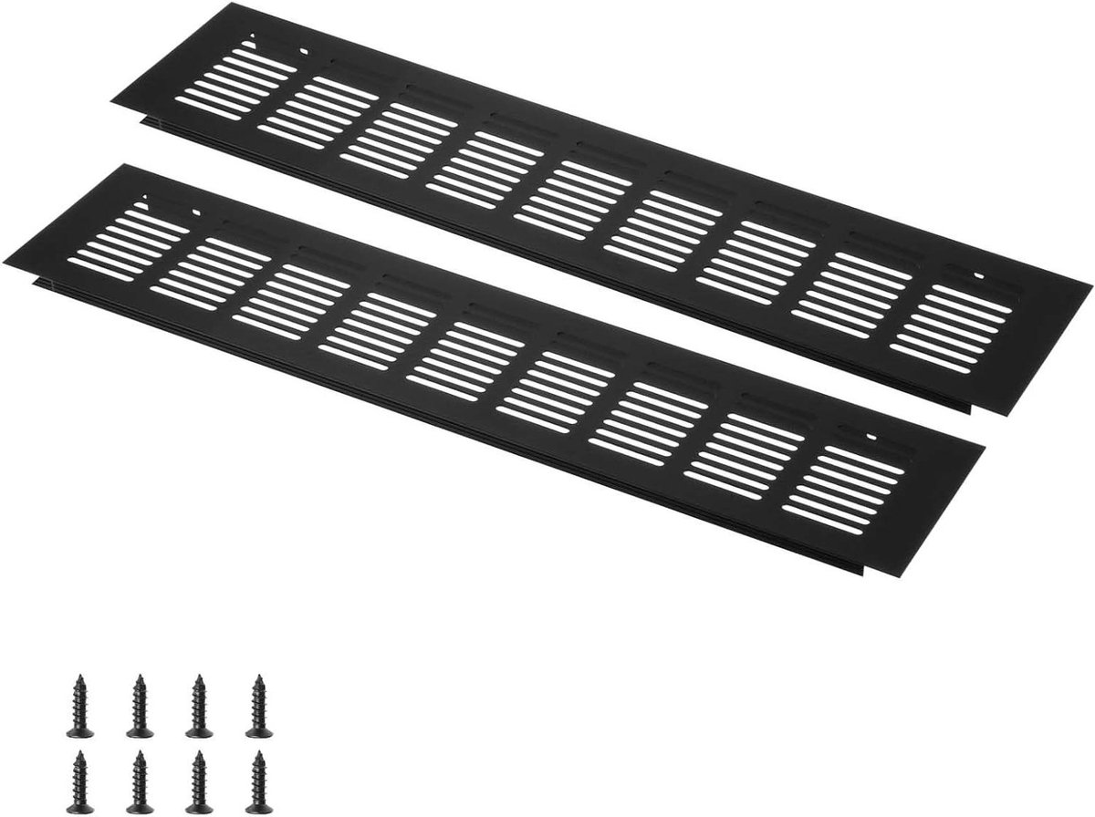 Ventilatierooster - Lamelrooster Afdekking - Kast Ontluchting - Aluminium Legering - 400 x 80 mm - Zwart
