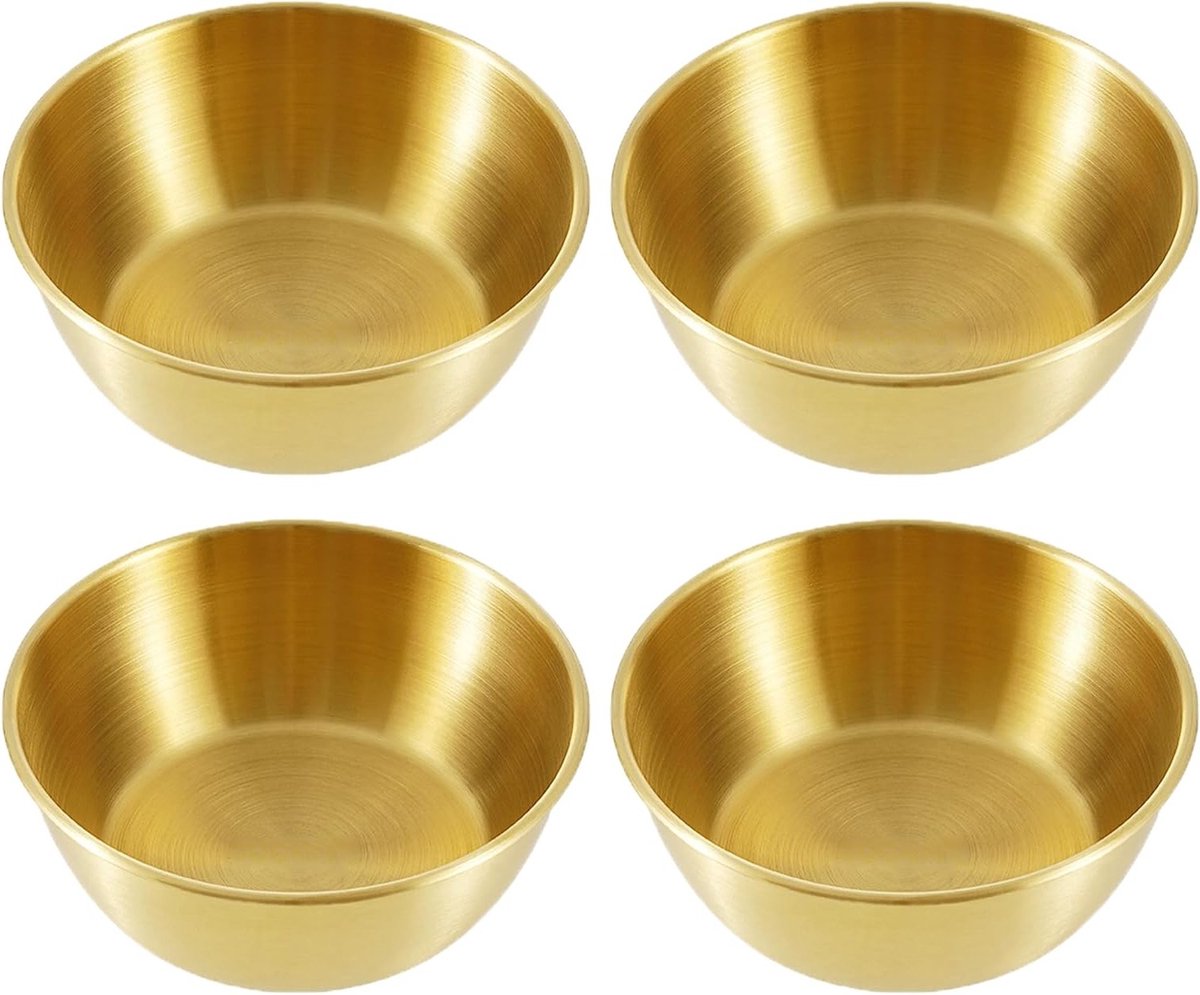Set van 4 Gouden Snackkommen van 12 x 4 cm, Perfect voor Snacks, Specerijen en Sushi