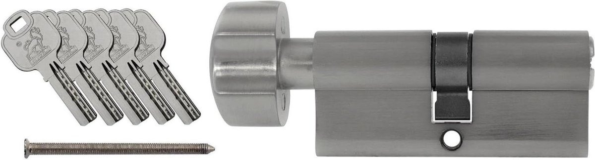 Knopcilinder 60 mm - Veiligheidsslot Deurcilinder - Deur Beveiligen - Nood- en Gevarenfunctie - 30/30 - Metallic zilver grijs