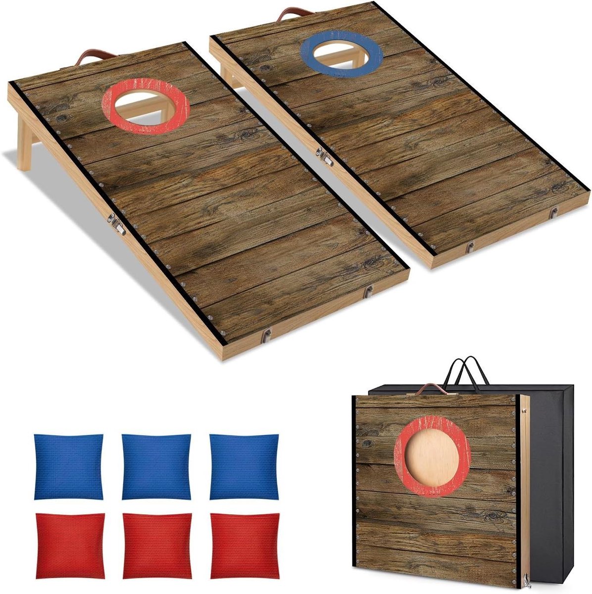 Cornhole Board Set - Gooispel Maïsgat - Buiten Spelen - Opvouwbaar Ontwerp - 2ft x 1ft - Donker Hout