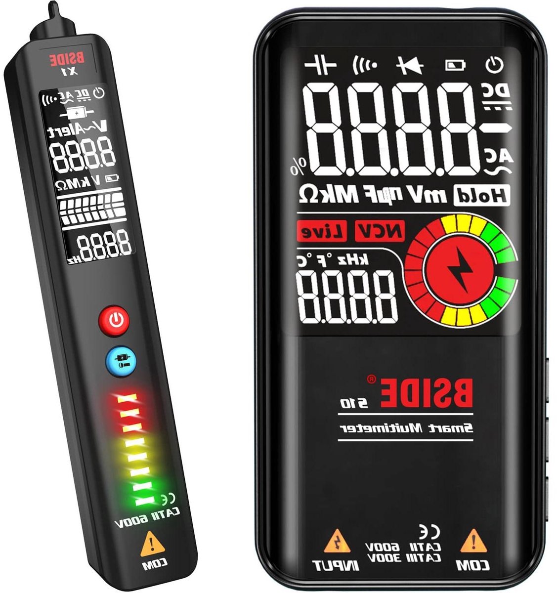 Digitale Multimeter Kit - Spanningsdetector Set - Elektrische Tests Uitvoeren - Groot Kleurendisplay - 2-in-1 Kit - Zwart