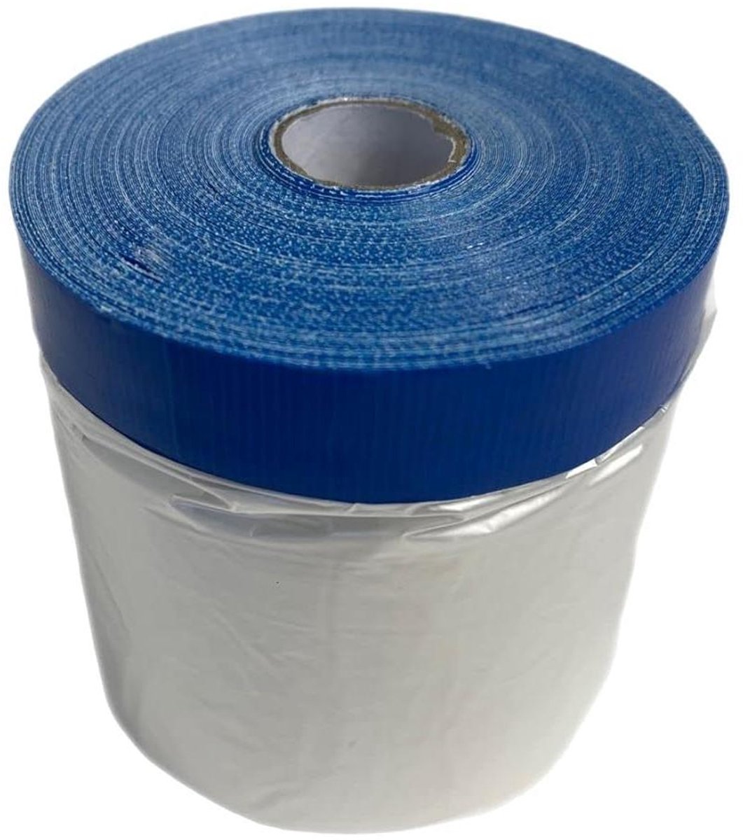 Afdekfolie met tape - Bouwfolie schildercrêpe - Klusjes binnen - Twee in één - 5 rollen 1100mm x 20m - Blauw