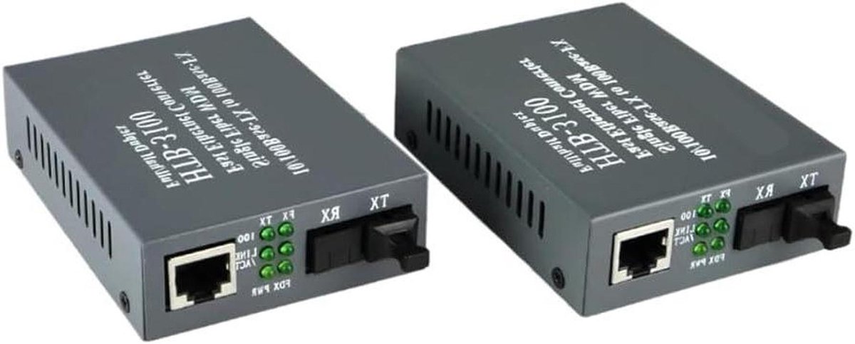 Mediaconverter Glasvezel - Ethernet Schakelaar - Netwerk Uitbreiding - 20km Zendbereik - 13 x 25 x 12 cm - Zoals getoond