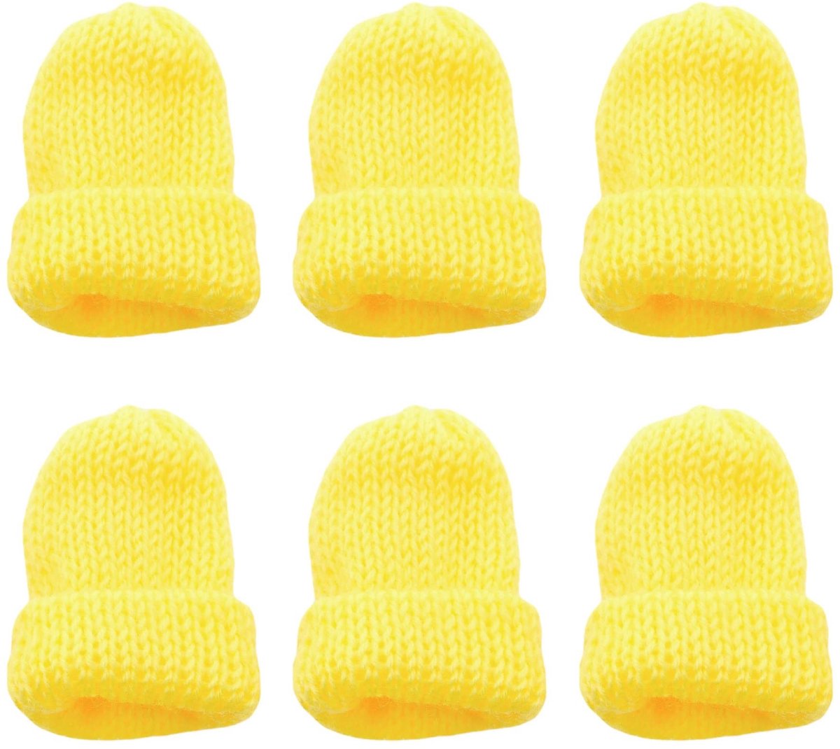 Set van 6 kleurrijke gebreide eierwarmers voor een feestelijk ontbijt