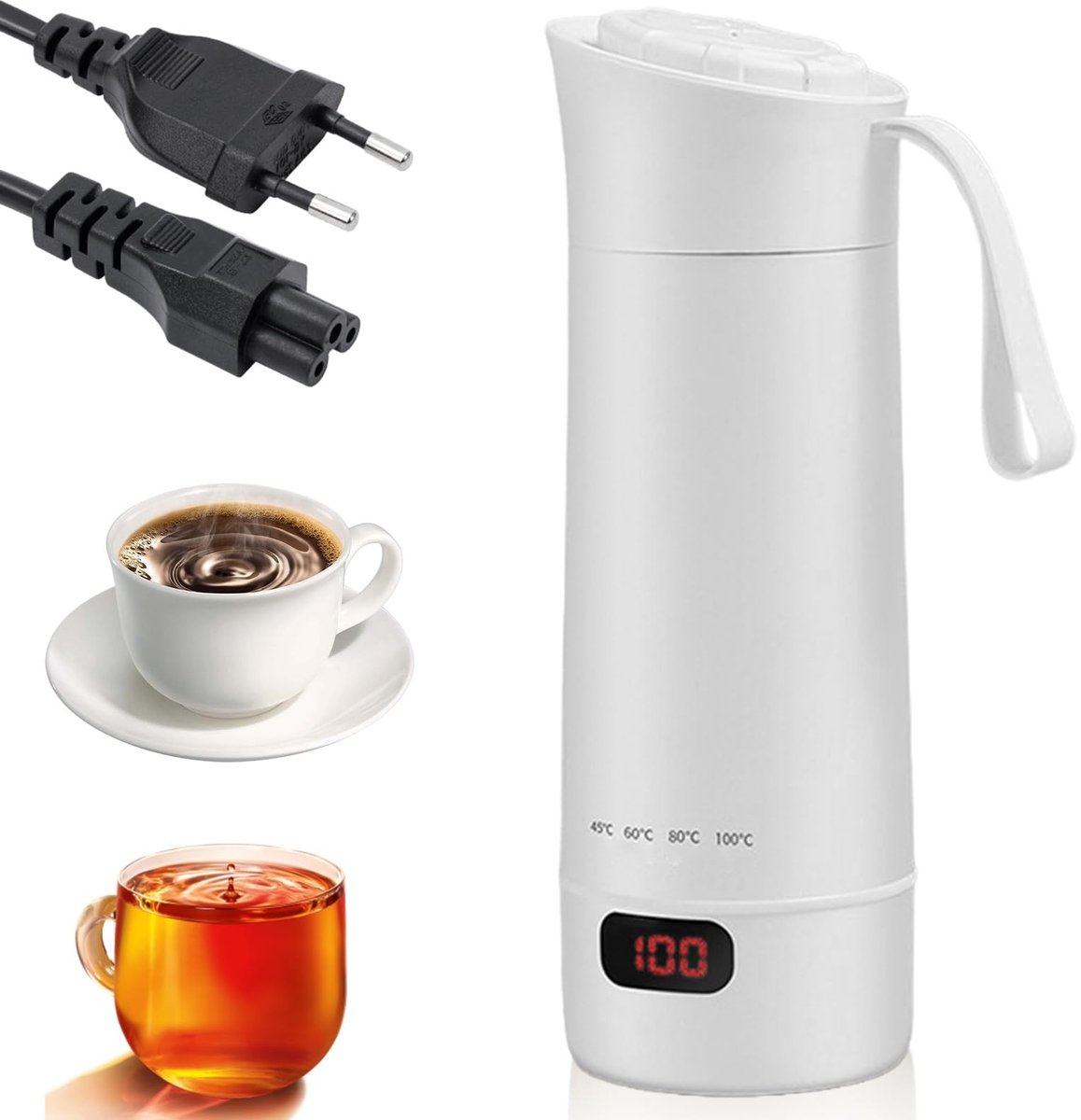 VT Goods - Mini Elektrische Waterkoker - Draagbare RVS Waterkoker - 4 Temperatuurinstellingen - 400ml capaciteit - Snel koken - Geschikt voor reizen...