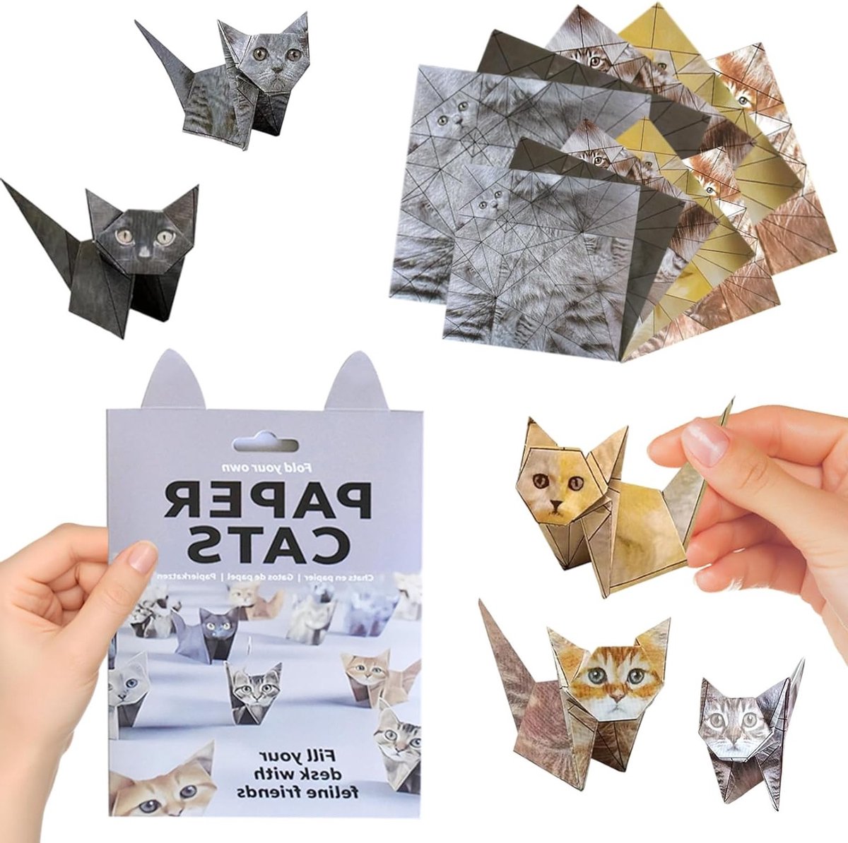 Origami Kit voor 3D Kat, 50 Vellen Papieren, Handgemaakte Origami Dieren, Creatieve Knutselset voor Decoratie en Cadeaus voor Kattenliefhebbers