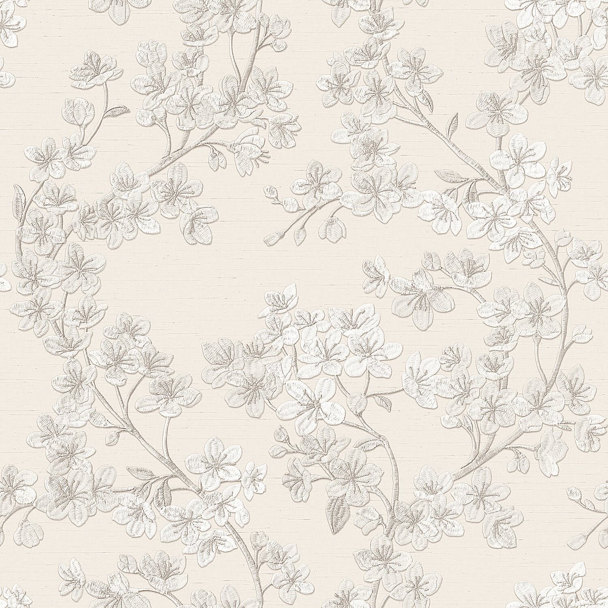 Bloemen behang Profhome GR322201-DI vliesbehang hardvinyl warmdruk in reliëf gestempeld met bloemmotief glinsterend grijs zuiver-wit zilver lichtgrijs 5,33 m2