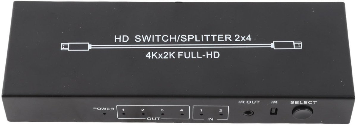 HDMI Splitter 2 In 4 Uit Schakelaar met Afstandsbediening Ondersteuning 4K HD