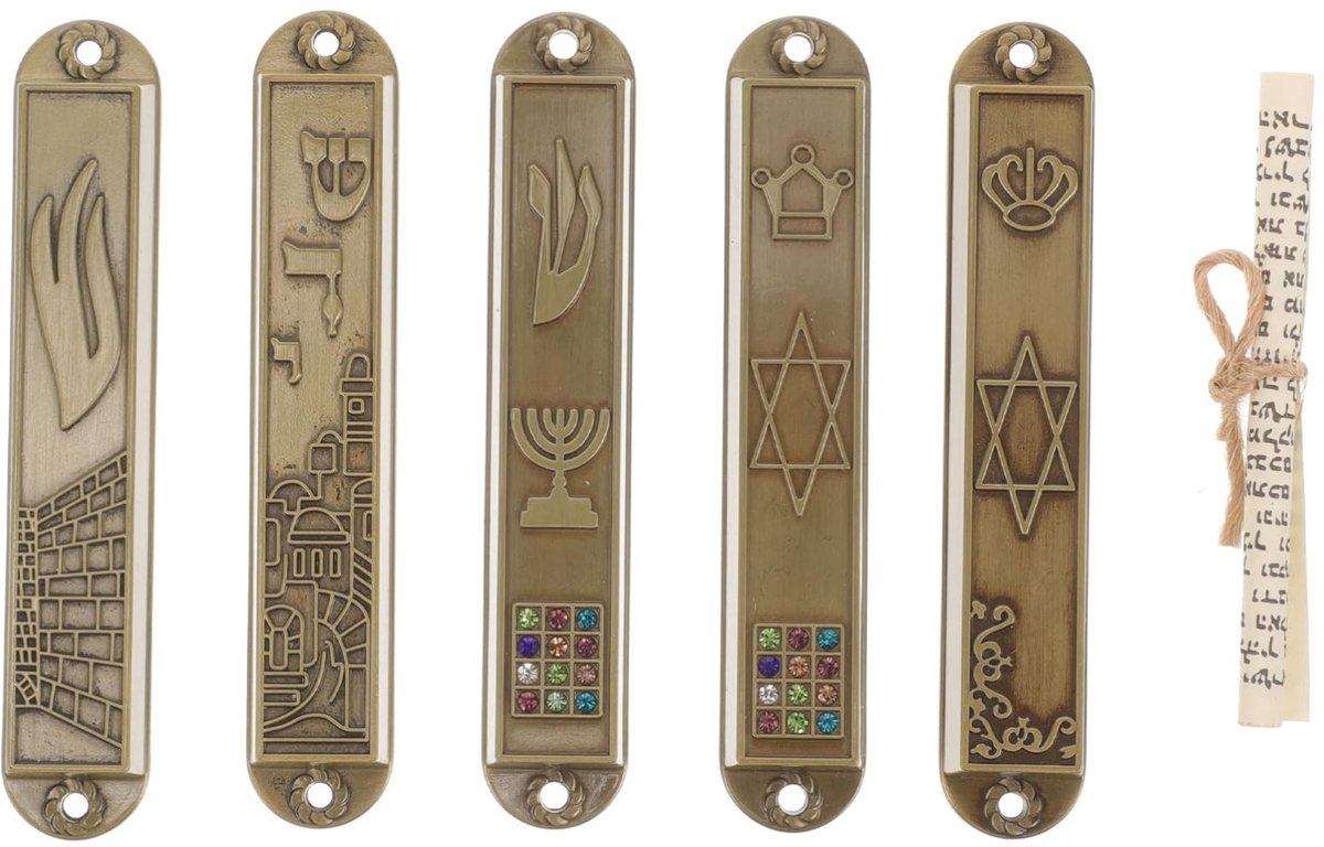 Allecto - Mezouza Ornament - Joodse Decoratie - Retro Design - 5 Stuks - Zelfklevend - Metalen Mezouza - Geschikt voor Deur - Pewter Decor