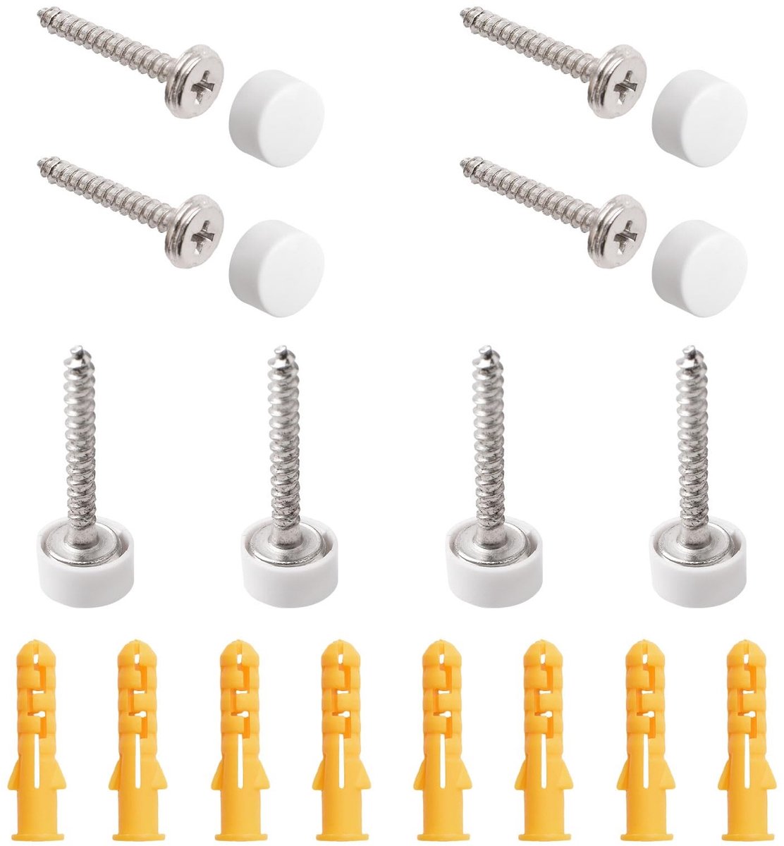 Allecto - Spiegelschroeven - Roestvrij staal - Duurzaam en elegant - Wit - Dikkere spiegelnagels - Perfect voor spiegelmontage - 20 sets