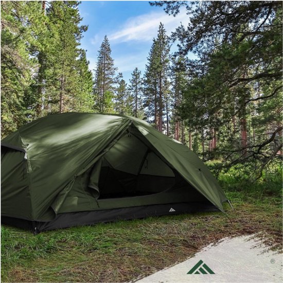 kampeertent 2-3 personen, 2 deuren ventilatie dubbellaagse waterdichte lichte backpacktent met draagtas, 3-4 seizoenen, eenvoudig op te zetten, ideaal voor kamperen, wandelen en buiten. — afbeelding 3