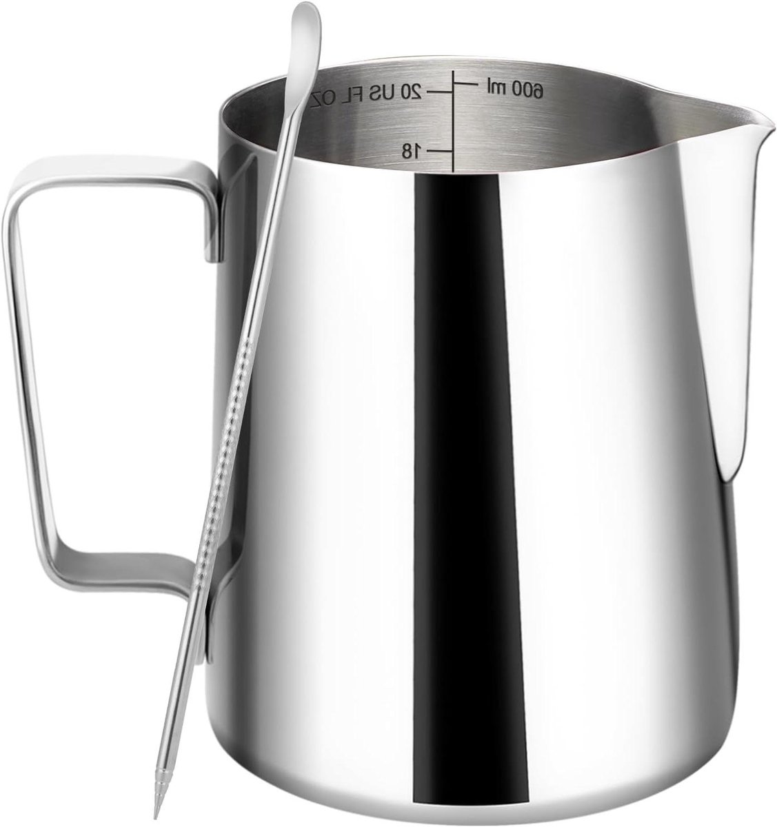 Melkopschuimer beker - Barista kannetje - Latte art maken - Heldere maatschaal - 20 oz - Zilver