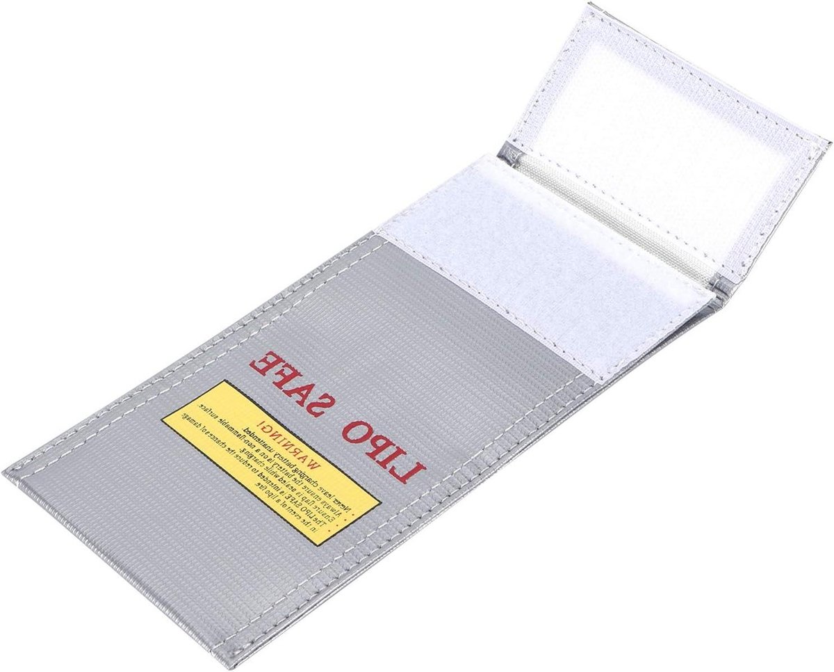 Batterij Tas - Veilige Opbergzak - Batterijen Opslaan - Brandvertragend Materiaal - 10x20cm - Zilver
