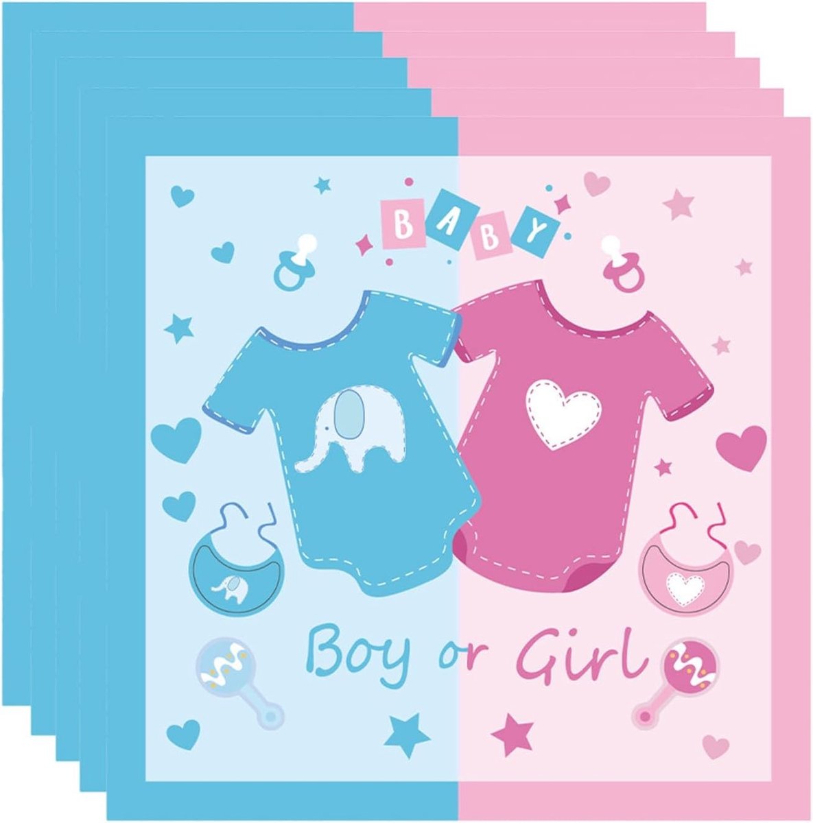 SPHProducts - Babyshower servetten - Geslachtsreveal - Papieren - Decoratie - Babykleding motief - 20 stuks - Boy or Girl - Blauw en roze - Geschikt vo...