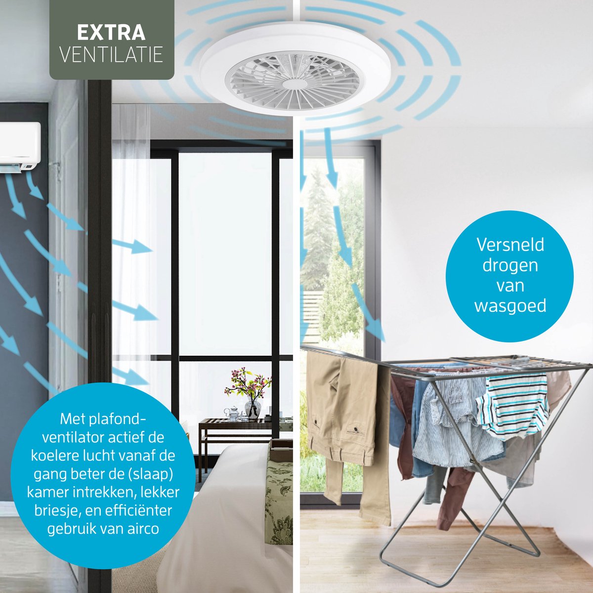 Varin® Plafondventilator met verlichting - Transparant - Tuya Wifi - LED RGBW - Ø 50cm - Super stil - Afstandsbediening smart lamp - Plafondlamp slaapkamer - Plafonniere woonkamer - Plafondlampen - Plafond lamp - Verlichting kinderkamer - Ventilator thumbnail 6