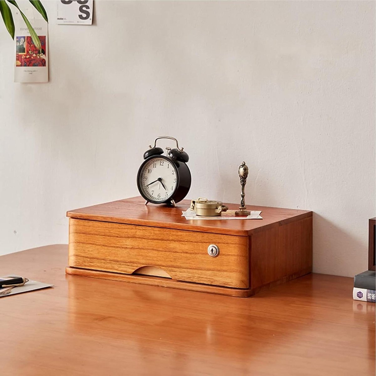 Houten Bureau - Dossierkast Desktop - Opbergen Kantoor - Met Slotontwerp - 4 Lagen - Houtkleur