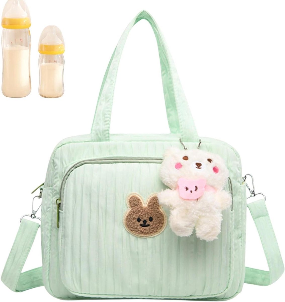 Luiertas Schoudertas - Baby opbergtas - Baby spullen organiseren - Meerdere vakken - 24 x 20 x 14 cm - Groen