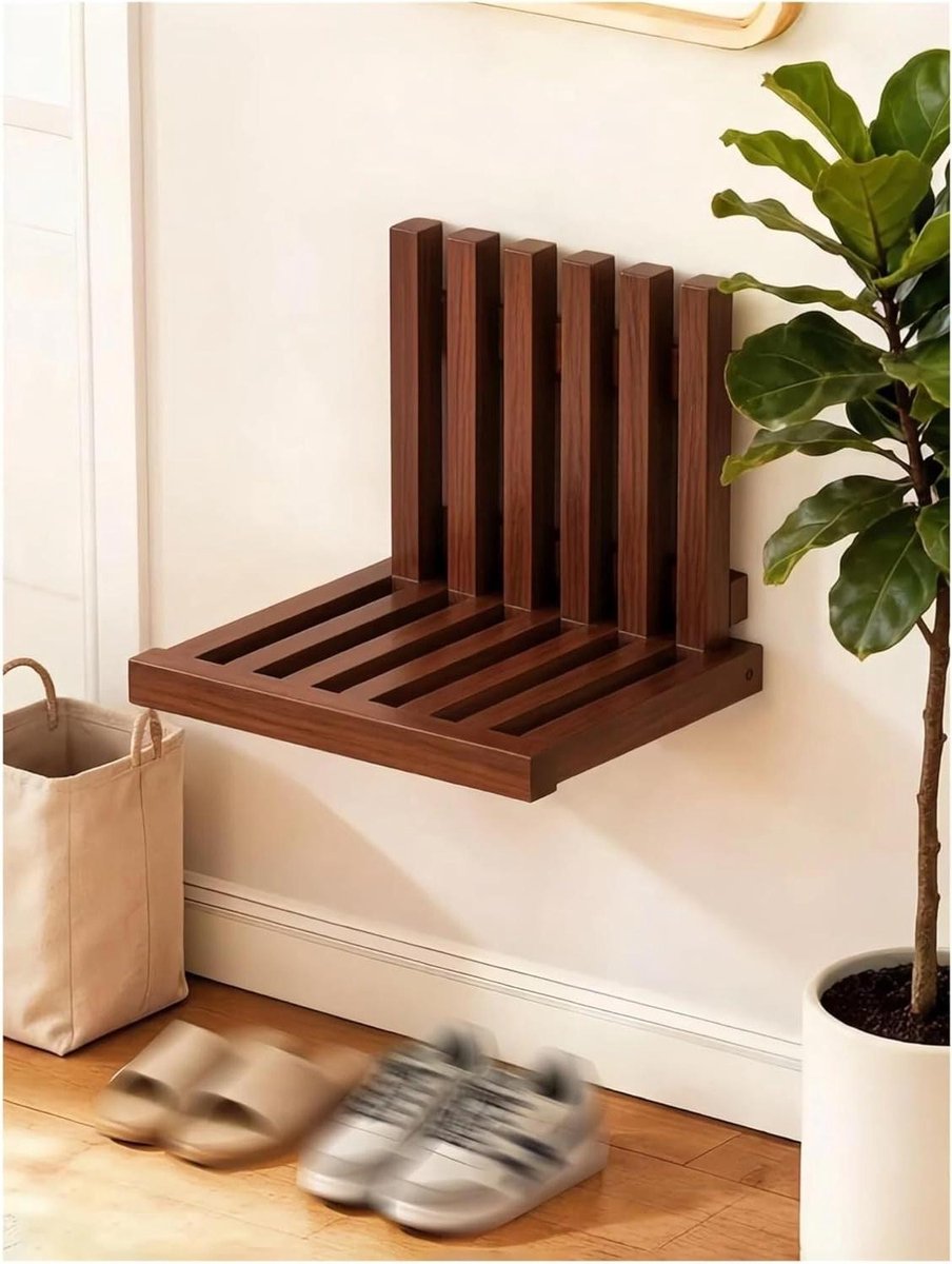 Opklapbaar wandmeubel - Inklapbare tafel - Ruimtebesparend wonen - Massief houten constructie - 42x33 cm - Walnoot