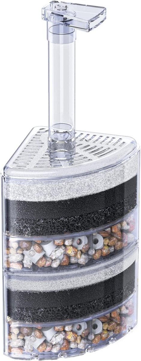 Hoekfilter voor Aquarium, Stille Biofoam Filter voor Jonge Vissen, Garnalen en Kleine Vissen, Inclusief Natuurlijke Stenen, Grind en Keramische Ringen voor Optimale Waterkwaliteit