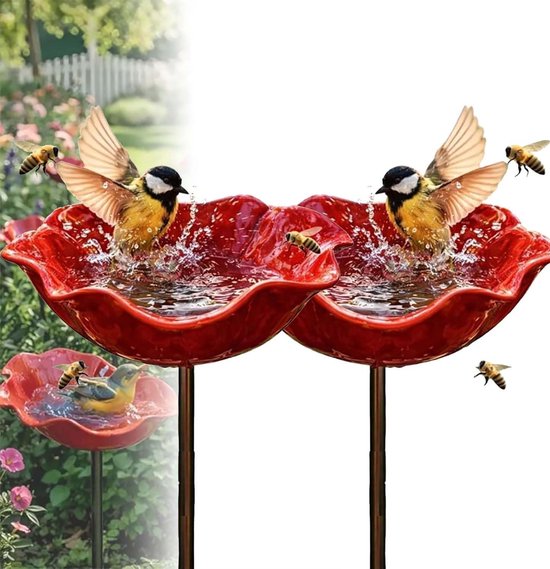 Vogeldrinkschaal voor Tuinvogels - 2 stuks - Vogelbadje - Voederbak voor in de tuin - Vogelbad op Voet - Vogelbad - Vogelbad voor Buiten - Tuindecoratie voor Vogels - Wildlife Vogeldrinkschaal voor Tuinvogels - voor tuin, gazon- en terrasdecoratie