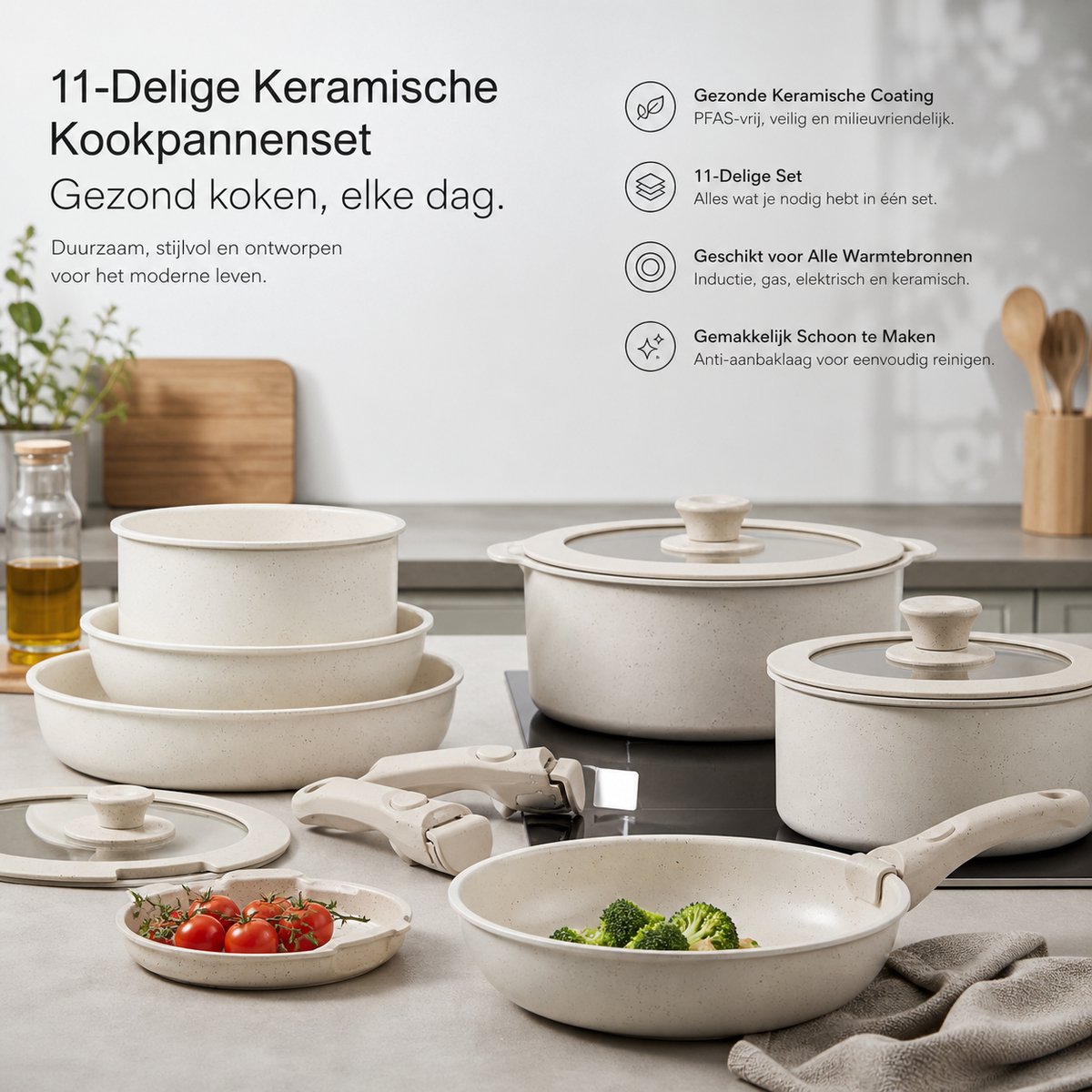 BOTC Pannenset – 11-Delig – Voor Inductie en Gas – Afneembare handgreep - Vaatwasser Bestendig — afbeelding 5