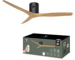 Varin® Smart Plafondventilator – Zwart/Naturel – Tuya Wifi – Lange bladen – Ø 132cm – 6 snelheden – Super stil 20dB – Met afstandsbediening en app – Ventilatorkachel – Ventilatoren plafond – Plafondventilator – Plafond ventilator slaapkamer