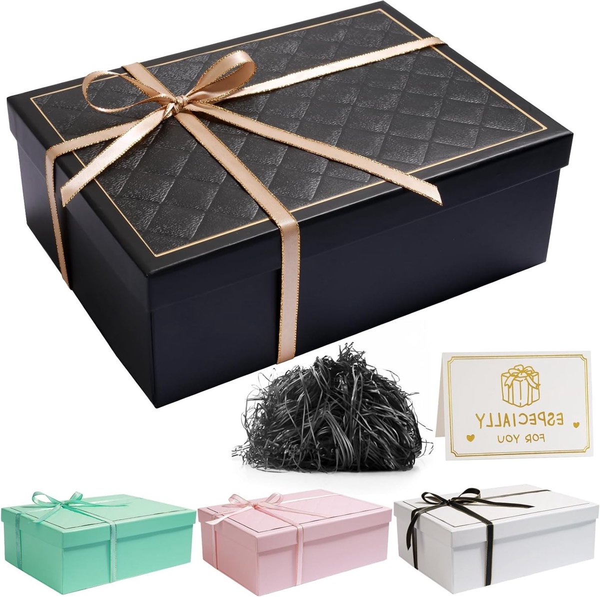 Cadeaubox met Deksel 25 x 18 x 9 cm, Luxe Geschenkdoos met Strikken voor Verjaardag, Bruiloft en Kerstmis