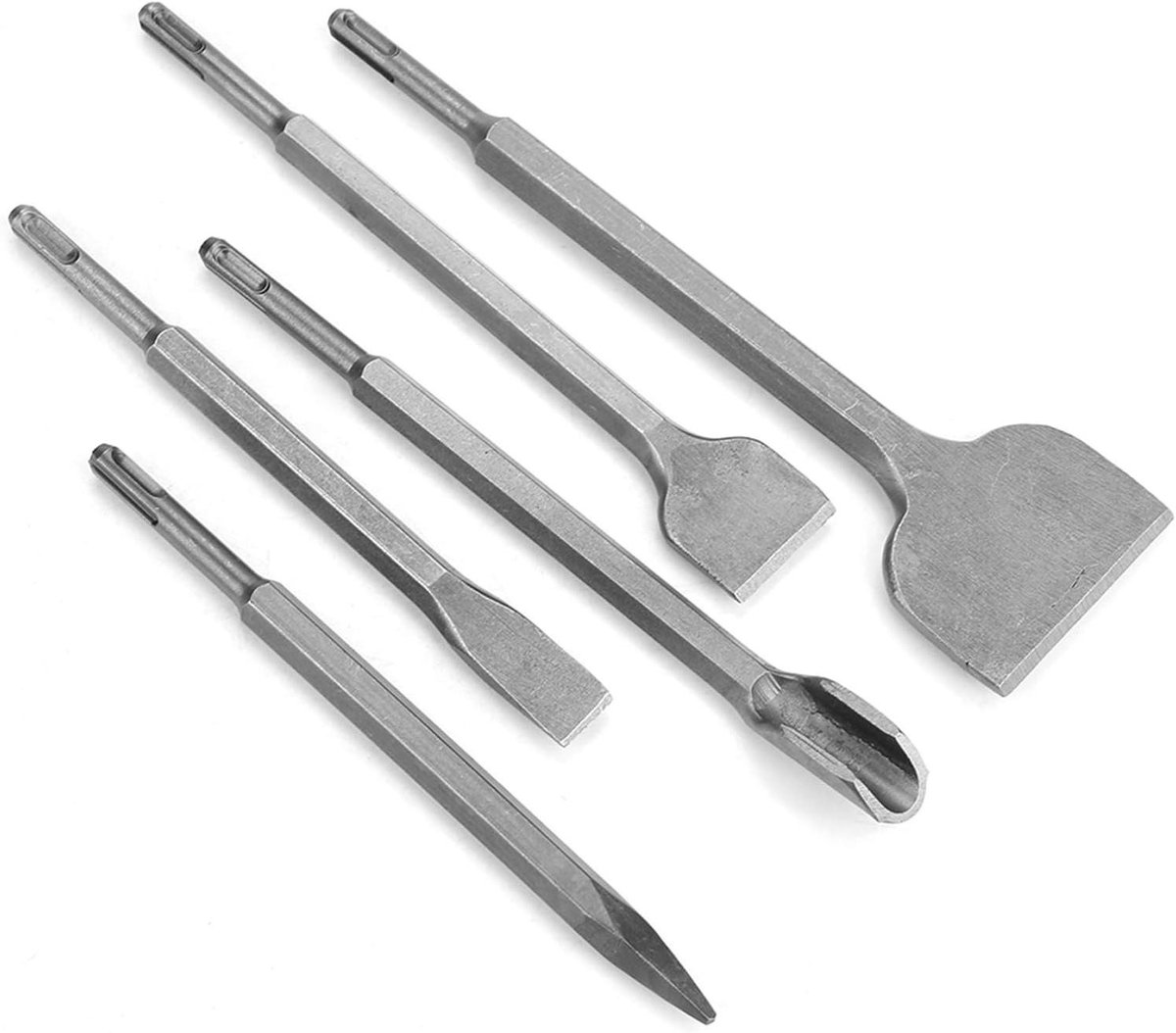 Beitel Bit Set - Boor Beitels - Muur Doorbreken - Gehard Staal - 5 Delig - Zilver