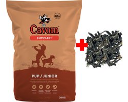 Cavom compleet Pup/Junior - geperste brokken - 20kg met natuurlijke gedroogde Pens Snacks
