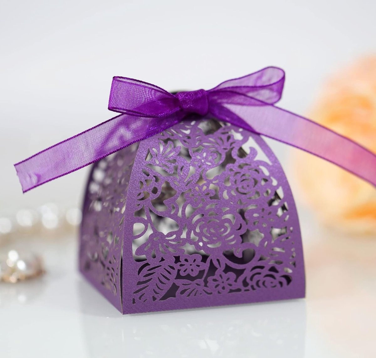 Holle papieren snoepdozen 50 stuks, geschenkdozen met lint voor bruiloften, DIY feestgeschenken, bloemenpatroon, doop en verjaardagen