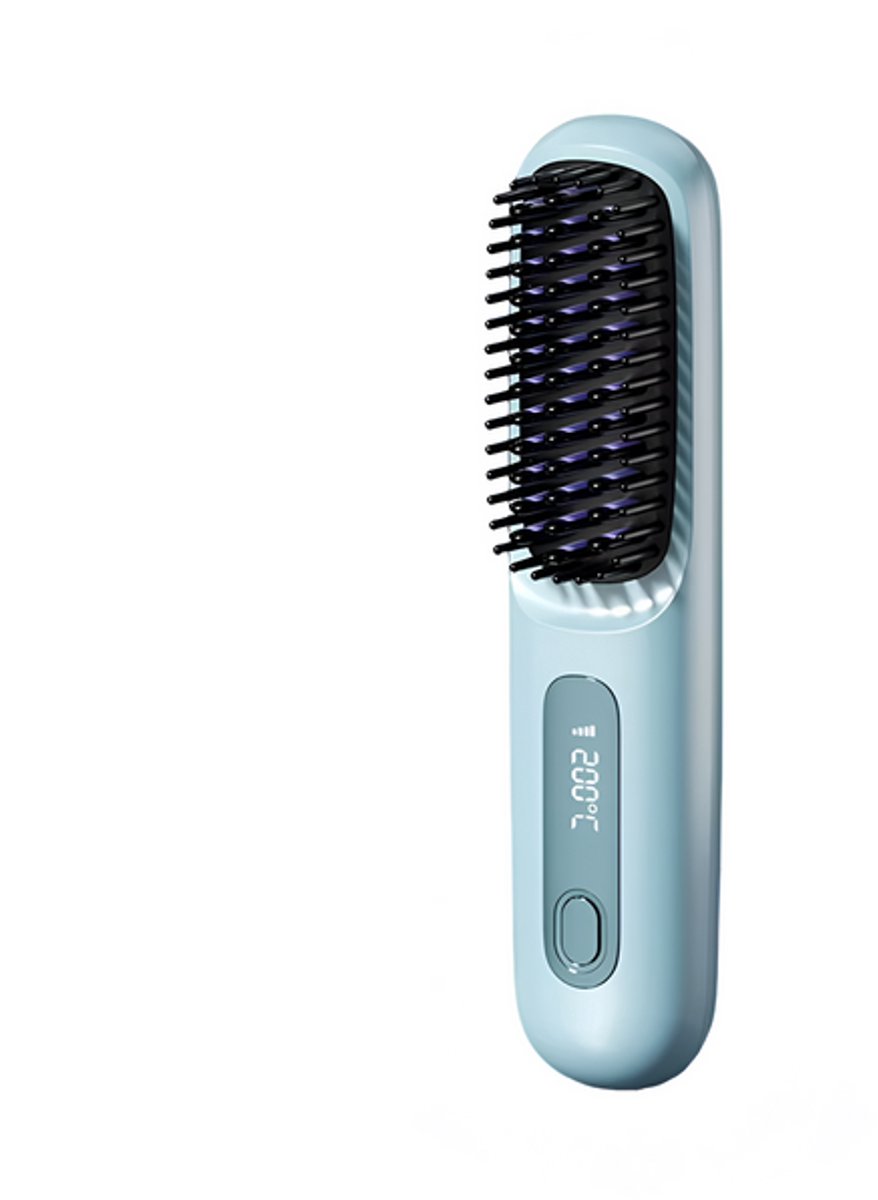 Stijlkam - Stijlborstels - Warmte borstel - Straight Brush -Voor Haar - Keramisch - Stijlkam - Warmte Borstel - Krullen - Ionen Technologie - Tpye-c Oplaadbaar - 20x4.5cm - Blauw
