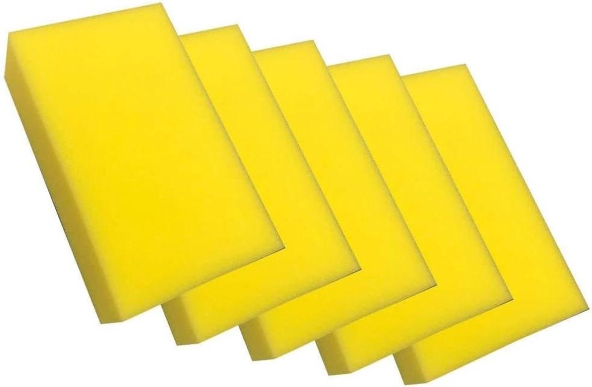 Zachte Spons Set - Huishoudspons - Auto Poetsen - No-Scratch Reiniging - 5 Stuks - Geel