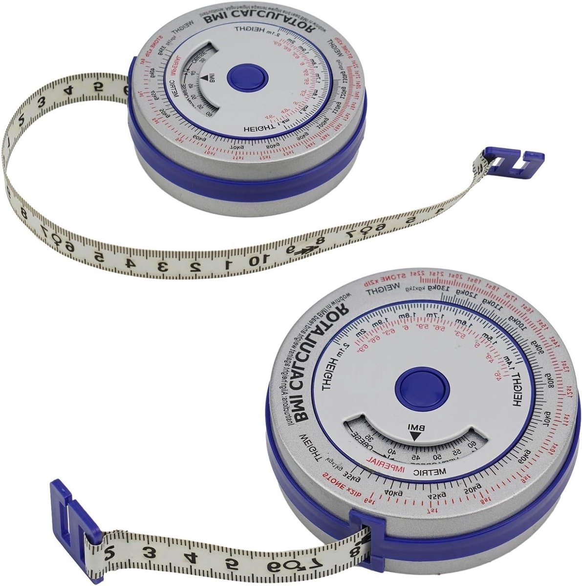 Meetlint Set - Lichaamsmeter Intrekbaar - Voortgang Bijhouden - Met BMI Calculator - 2 Meter - Blauw