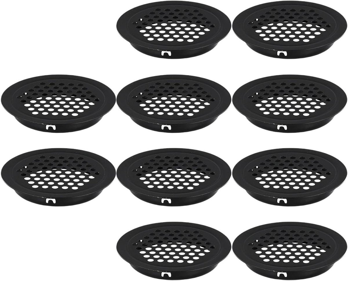 Ventilatieroosters RVS - Luchtgaten Rond - Kast Ventilatie - Roestvrij Staal Mesh - Set van 10 - Zwart