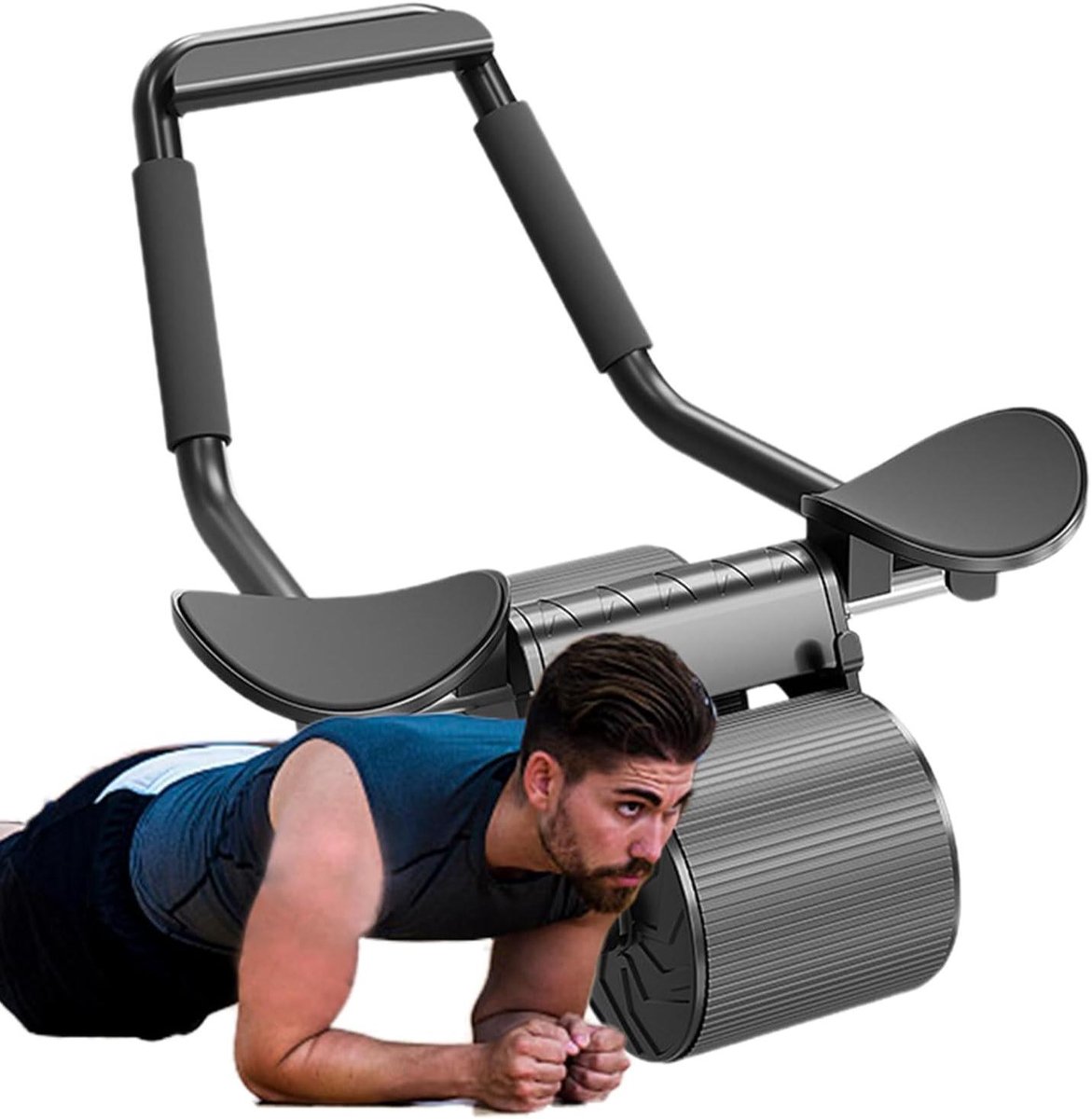 Buikroller - Ab roller - Kerntraining - Automatische terugstoot - 100 kg draagvermogen - Zwart