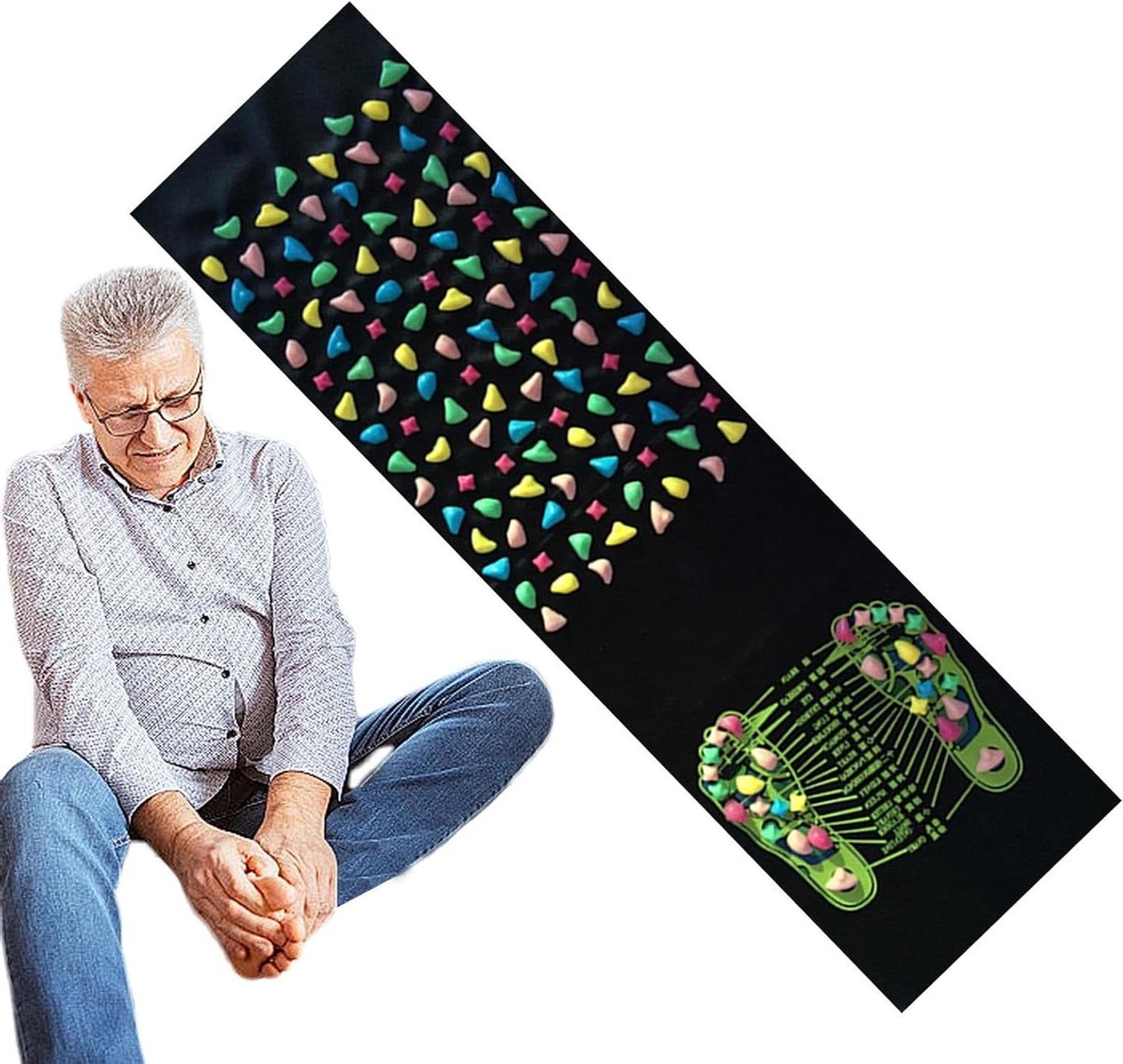 Voetmassagemat - Reflexologie pad - Spierontspanning thuis - Imitatie kiezelpad - 120 x 35 cm - Meerkleurig