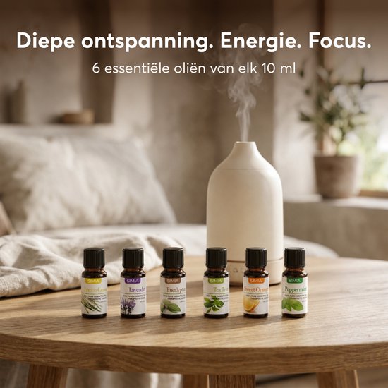 SIMIA Premium Essentiële Oliën Set 100% Natuurlijk - Aromatherapie - olie voor aroma diffuser - 6 x 10ml