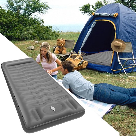 Slaapmat Outdoor - Kampeer mat - Buiten slapen - Ingebouwde voetpomp - 15 cm dik - Grijs — afbeelding 2