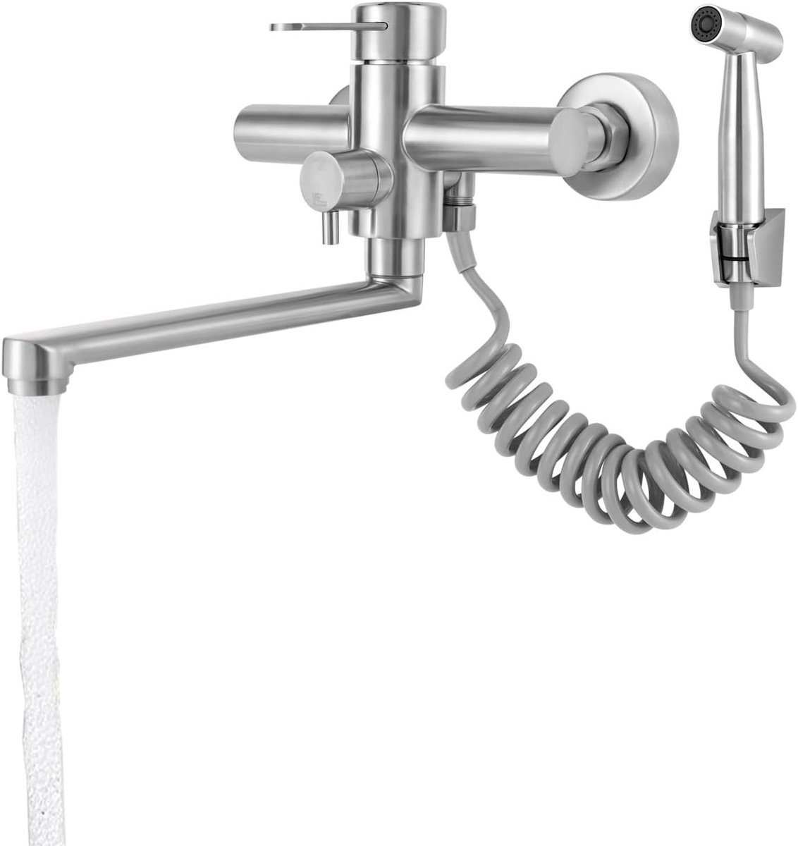 Keukenmengkraan van RVS met Uittrekbare Spraykop, 360° Wandmontage voor Keuken, Badkamer en Restaurantgebruik